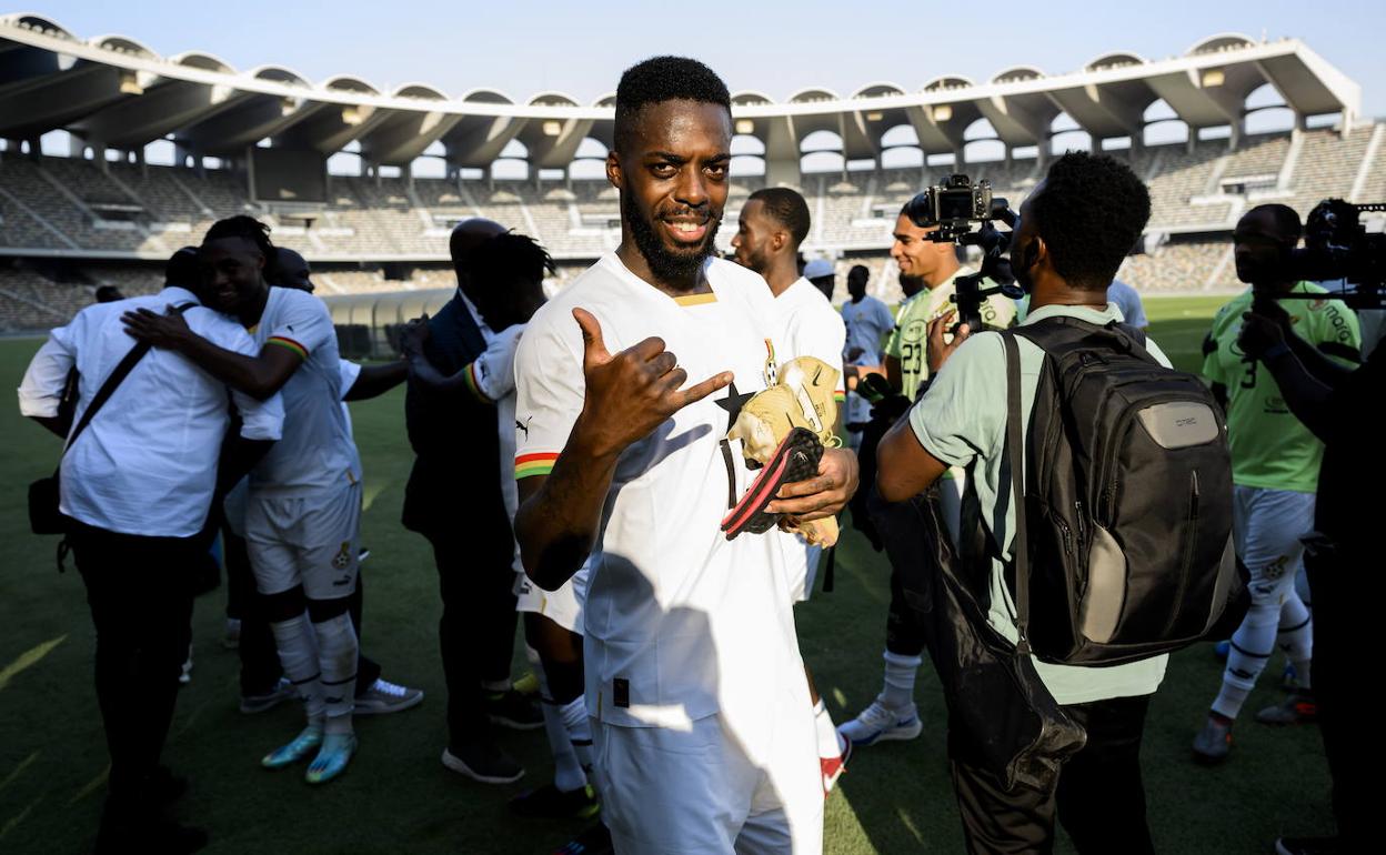 Iñaki Williams celebrando su reciente victoria con Ghana en el Mundial