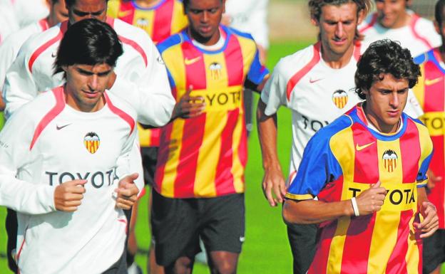 Ayala y Aimar, durante un entrenamiento en Paterna. 