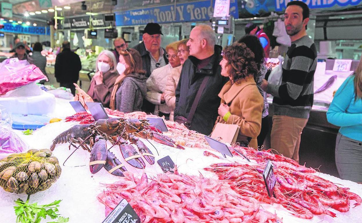 Detalle de un puesto del mercado Central de Valencia, este miércoles.