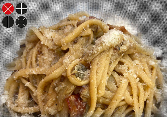 Pasta fresca con alcachofa y guanciale