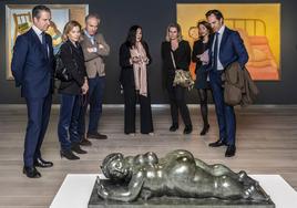 Antonio Soler, María Vázquez, Ignacio y Ana Baños, la comisaria de la exposición, Marisa Oropesa, Marta Aliño y David Lladró en la inauguración de la muestra de Botero en la Fundación Bancaixa.