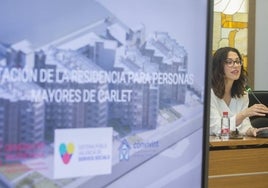 La vicepresidenta y consellera de Igualdad y Políticas Inclusivas, Aitana Mas, durante la presentación de la rehabilitación de una residencia de mayores.