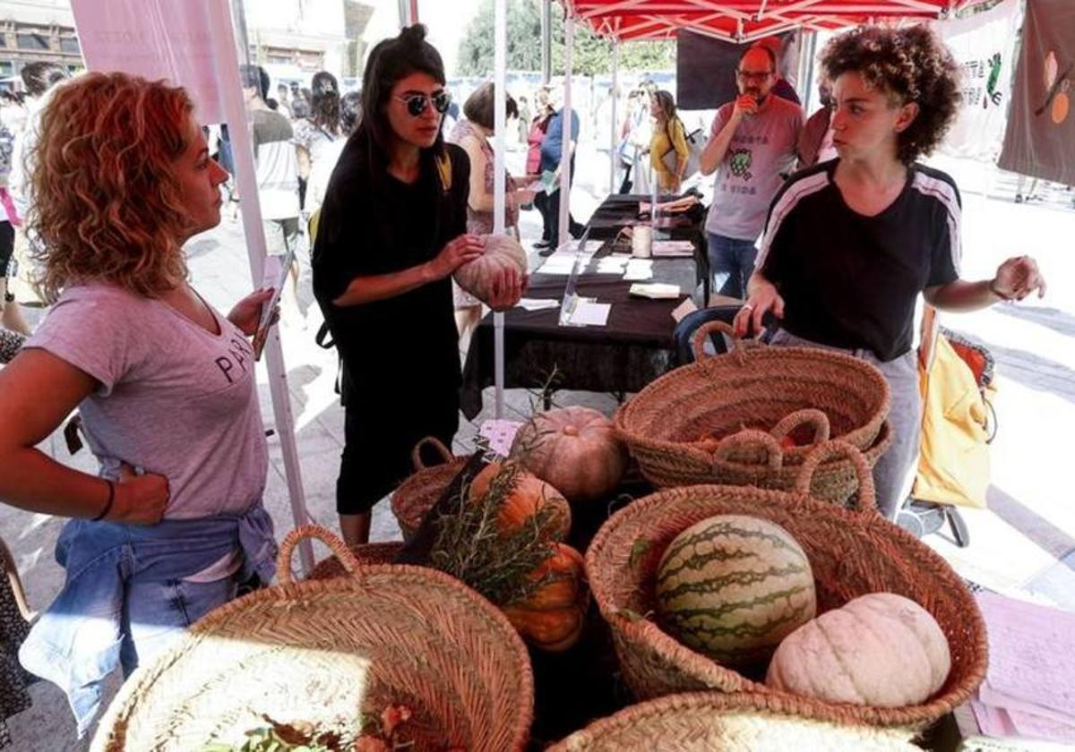 Mercadillo agrícola en la plaza de la Reina.