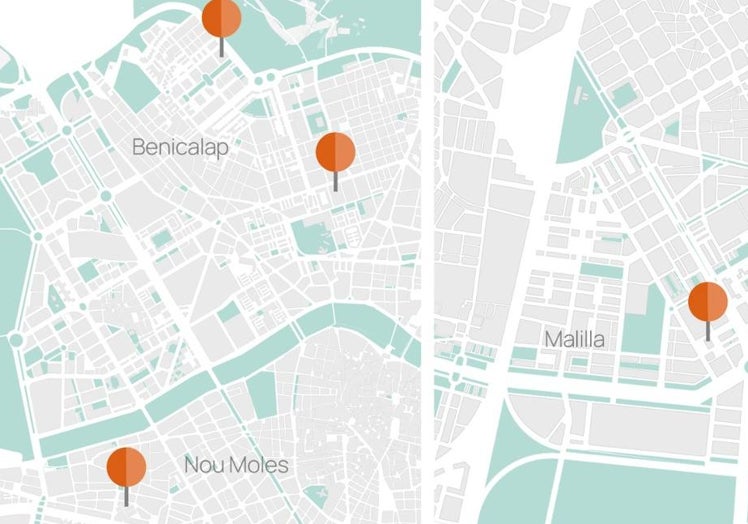 Mapa con los puntos donde Compromís promete hacer aparcamientos.