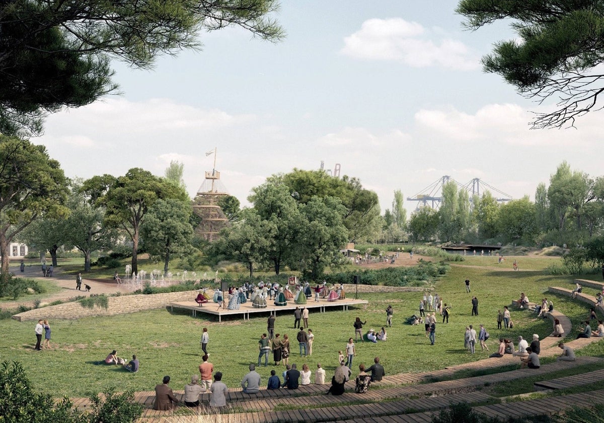 Figuración del futuro Parque de Desembocadura de Valencia.