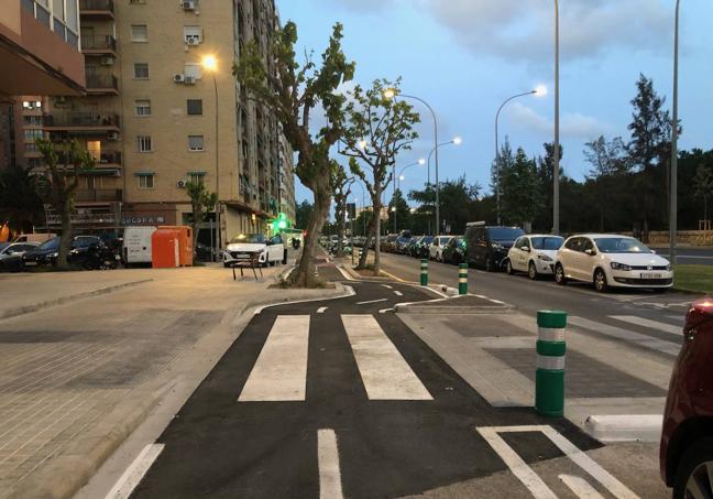 El nuevo carril bici tiene que evitar hasta árboles.