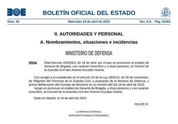 BOE de hoy | Quién fue Escobar: el Gobierno asciende a general a un civil fusilado 1940 | Las Provincias
