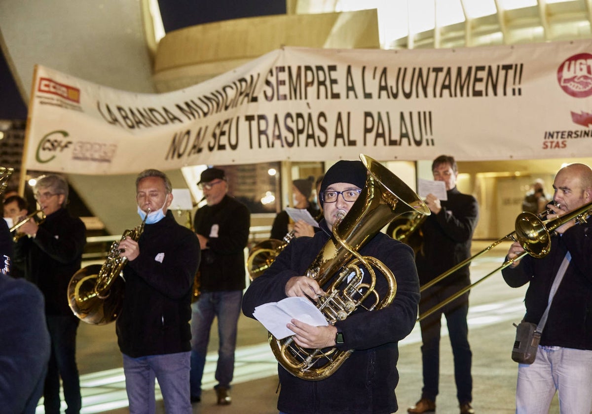 La Banda Municipal de Valencia, en una de sus protestas.