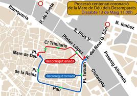 Recorrido de la procesión extraordinaria de este sábado en valencia.