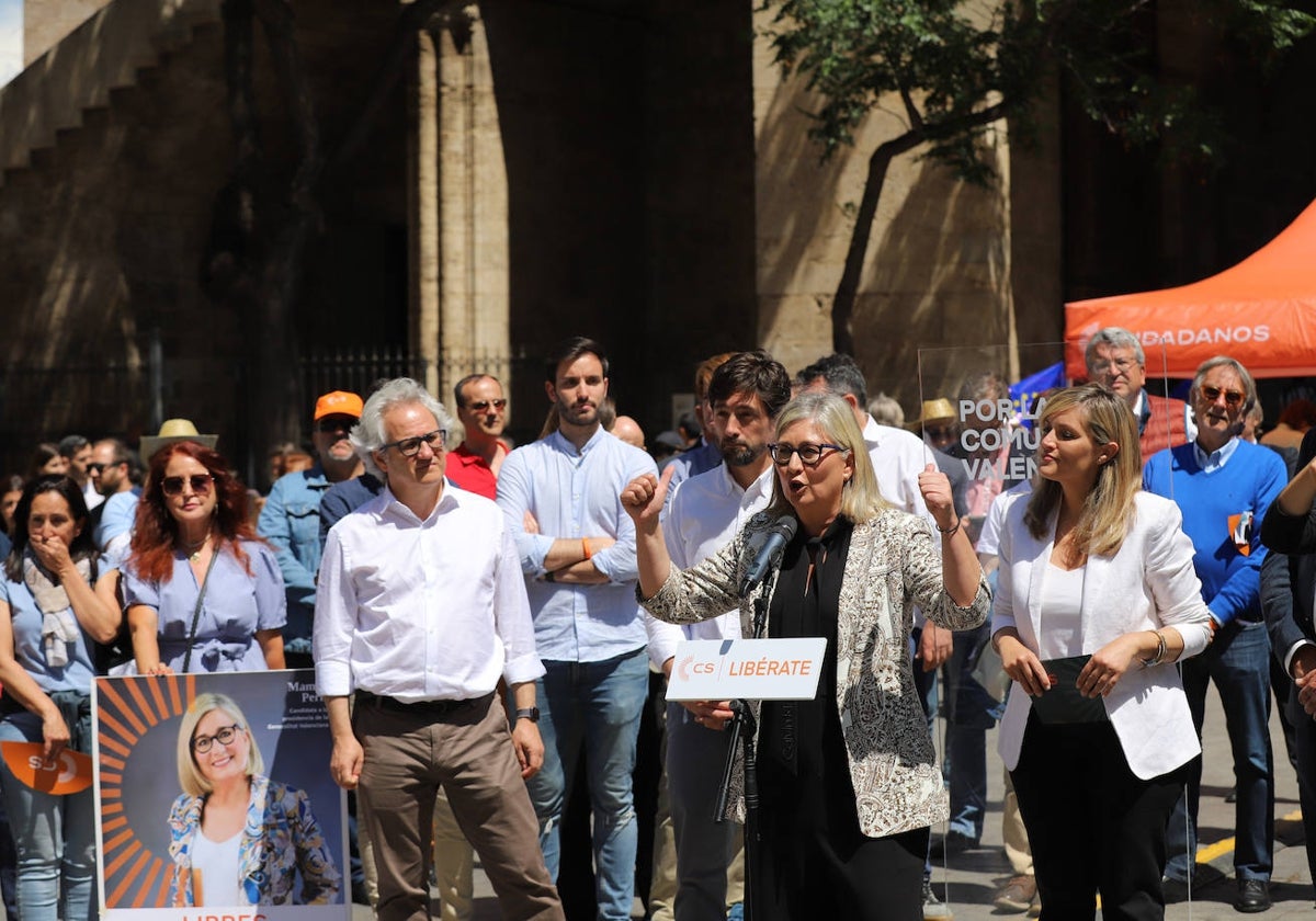 Mamen Peris, candidata de Cs a la Generalitat, en el acto de esta mañana.