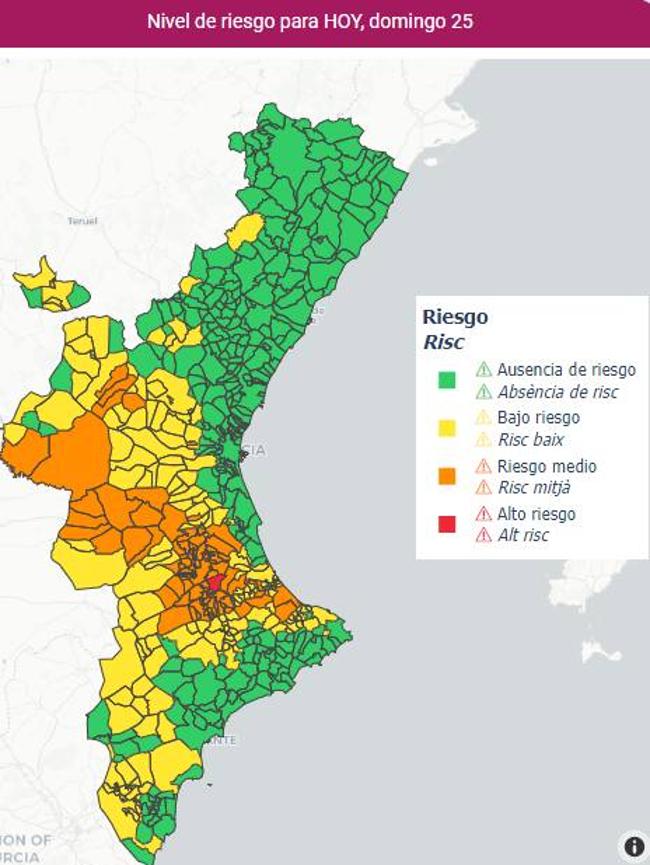 Mapa de alerta de este domingo.