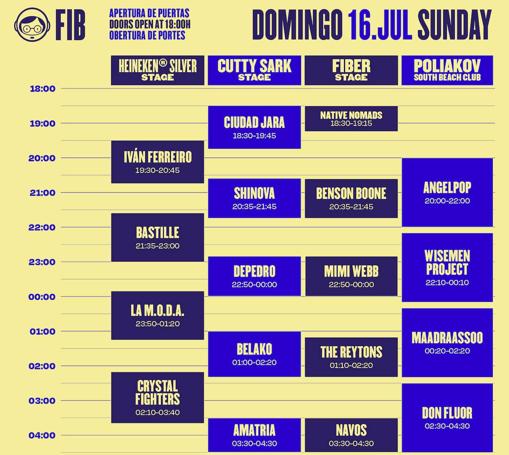 Horario conciertos domingo 16 de julio