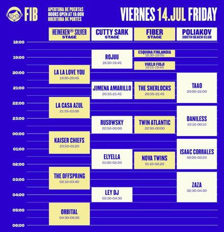 Horario conciertos viernes 14 de julio