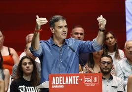 Sánchez en el acto de campaña del PSOE