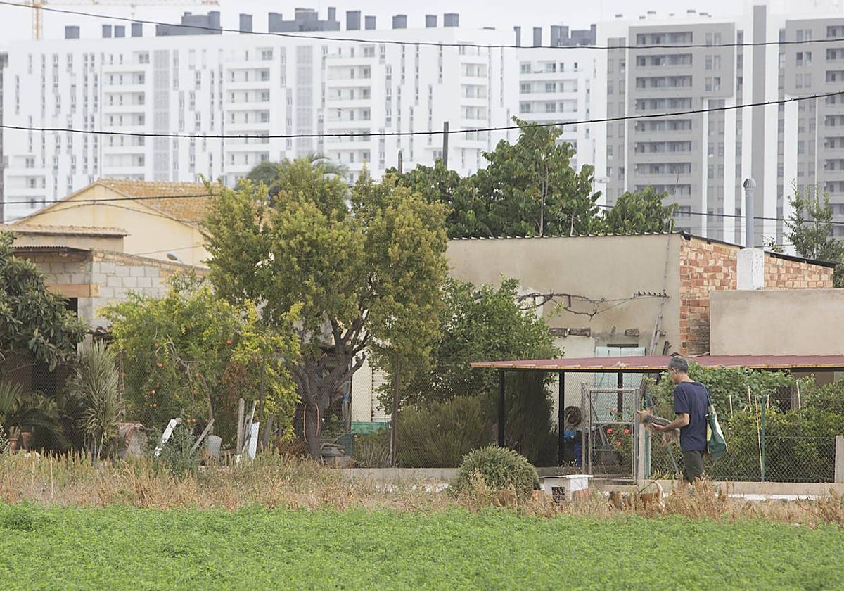 Un hombre pasea por Horno de Alcedo.