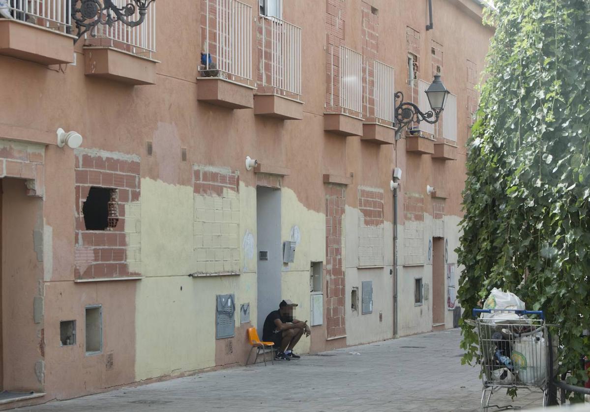 Uno de los residentes ilegales vigila en la puerta de la finca.