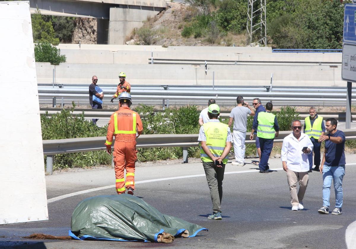 Un camión con toros vuelca en la A-3 hacia Valencia