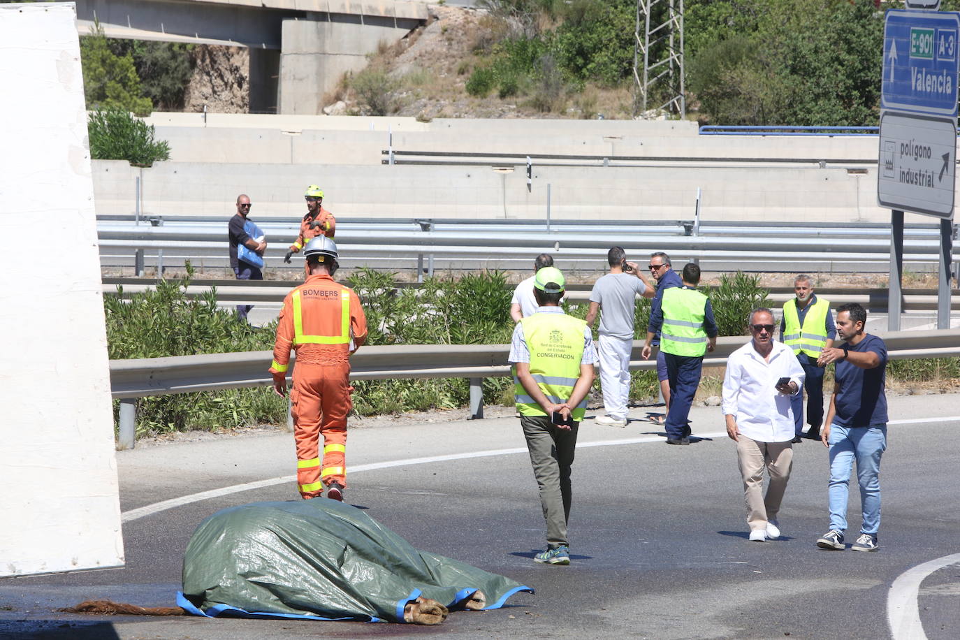 Un camión con toros vuelca en la A-3 hacia Valencia