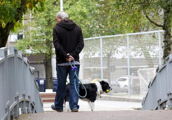 Un hombre paseando a su perro en una imagen de archivo