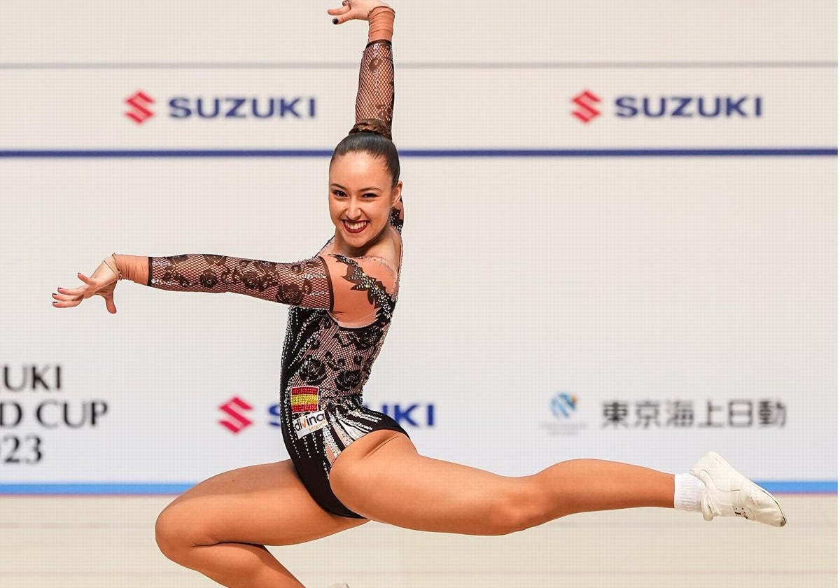 La gimnasta Paula García en una de sus actuaciones en la Copa del Mundo.