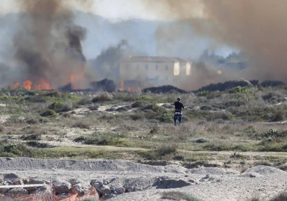 Imagen del incendio declarado esta tarde en El Saler.