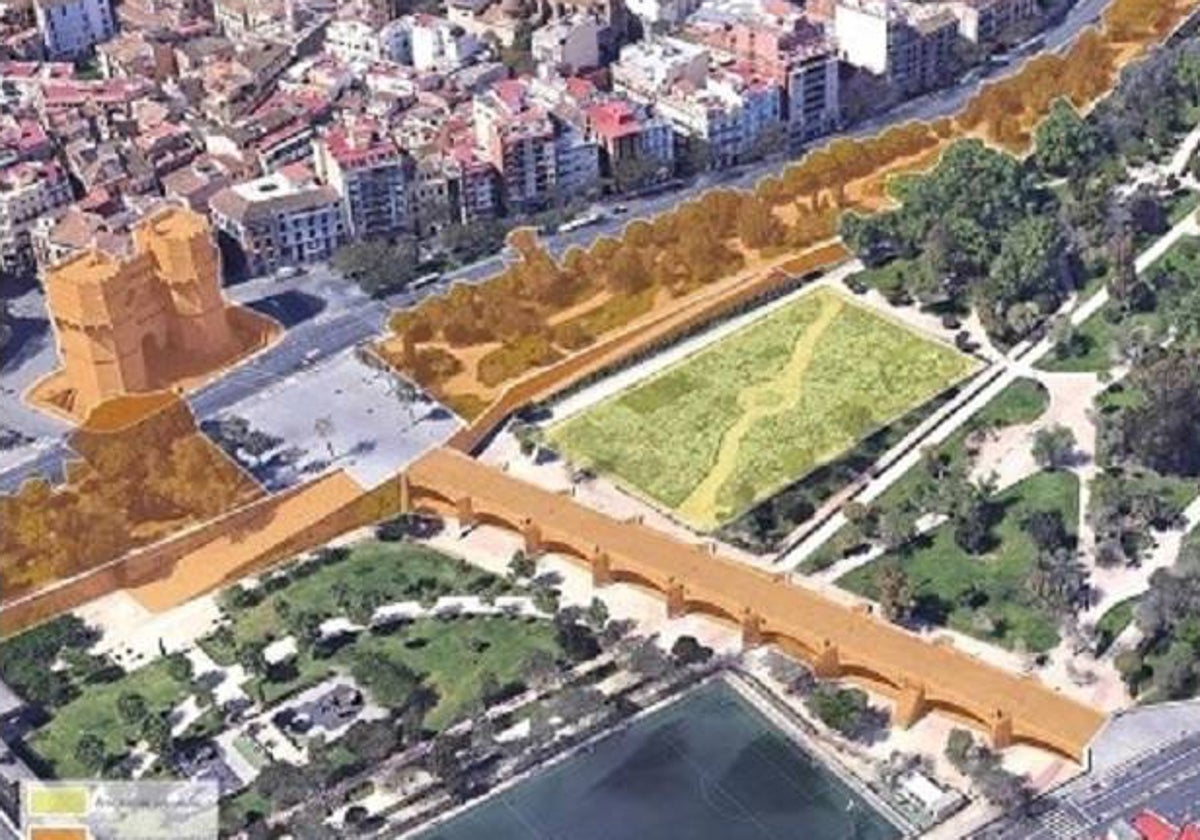 Simulación de la zona que se va a ajardinar junto a alas torres de Serranos.