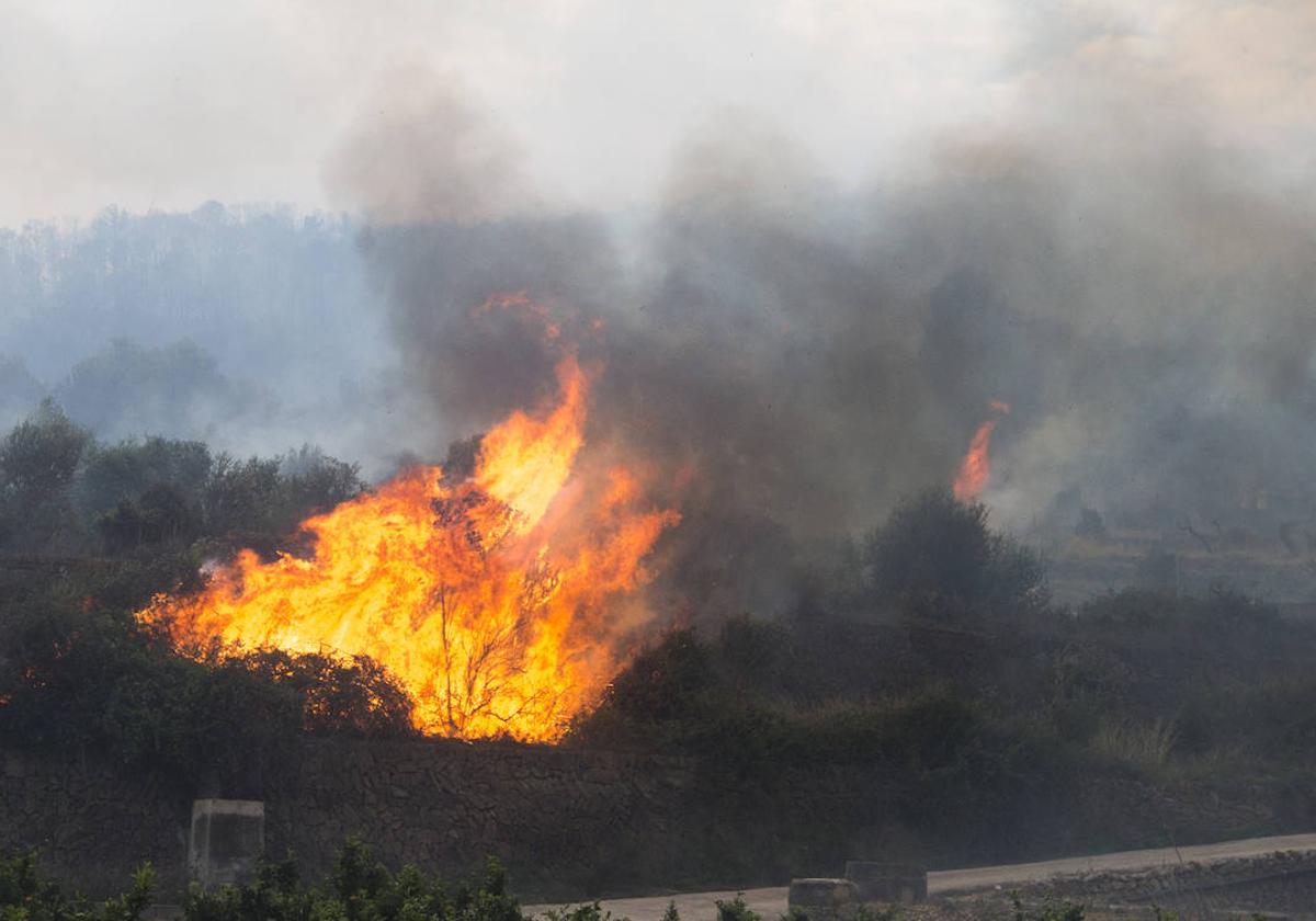 Incendio forestal de Montitxelvo, en la imagen la localidad de Ador.