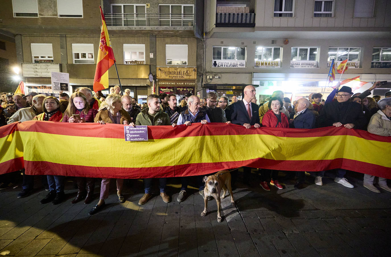 Centenares de personas protestan contra la amnistía ante la sede del PSPV en Valencia