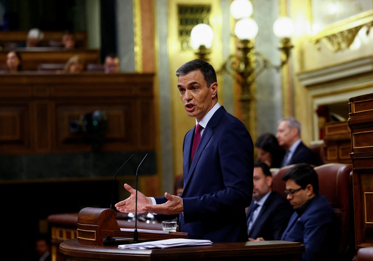 Pedro Sánchez, este miércoles en la tribuna del Congreso.