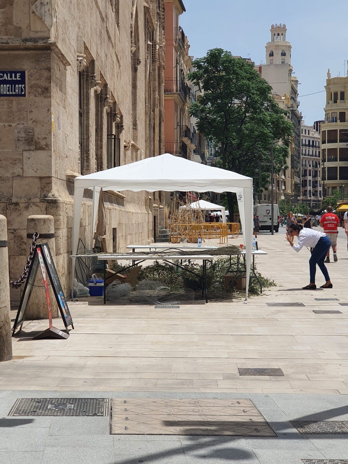 Una carpa completamente pegada al muro de la Lonja, otro de los puntos de los que alerta el Síndic.