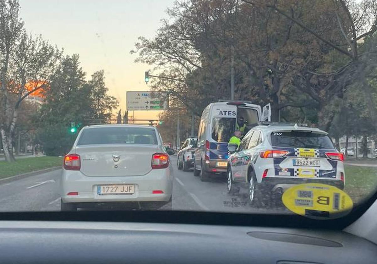 Un control de la Policía Local, en la avenida de Blasco Ibáñez.