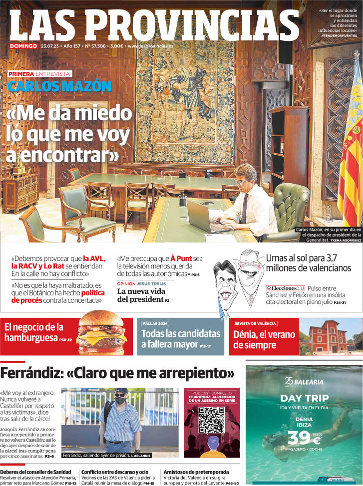 Portada de LAS PROVINCIAS publicada el 23 de julio de 2023