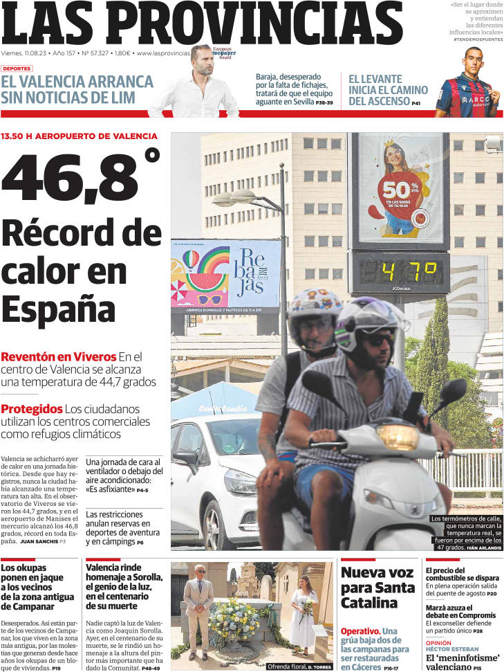 Portada de LAS PROVINCIAS publicada el 11 de agosto de 2023