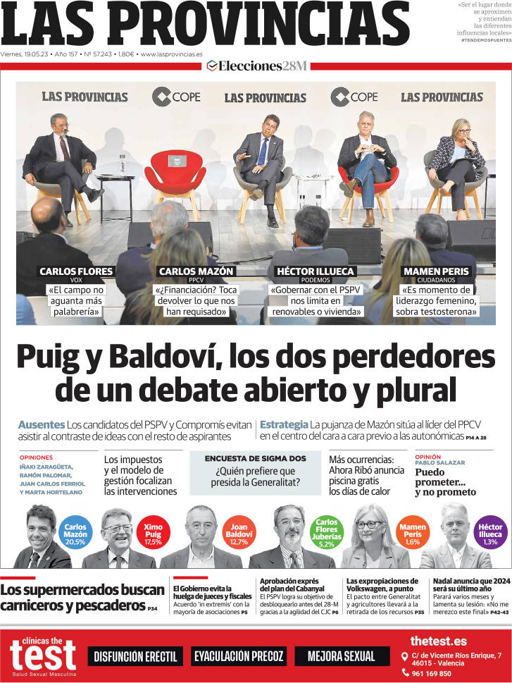 Portada de LAS PROVINCIAS publicada el 19 de mayo de 2023