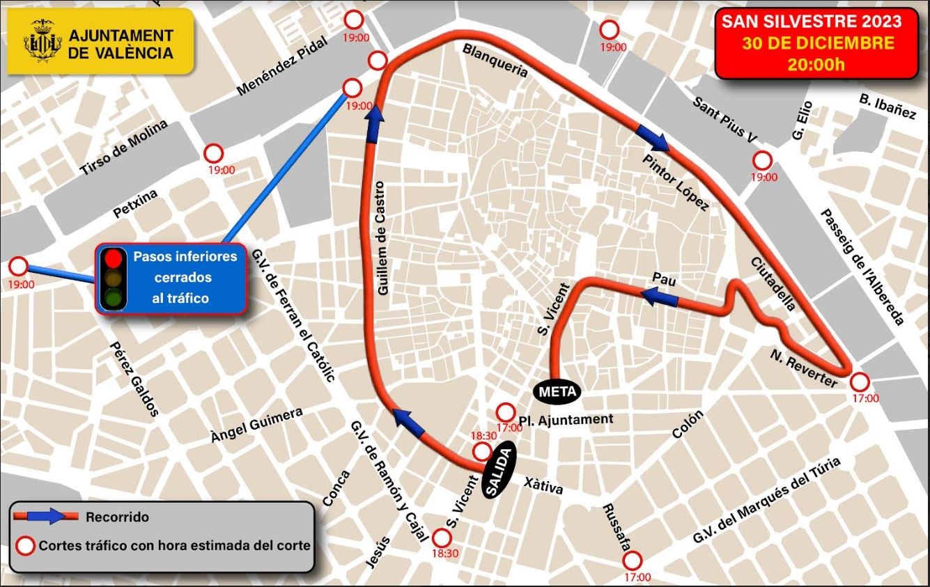 Horario, recorrido y cortes de calles en Valencia por la San Silvestre 2023