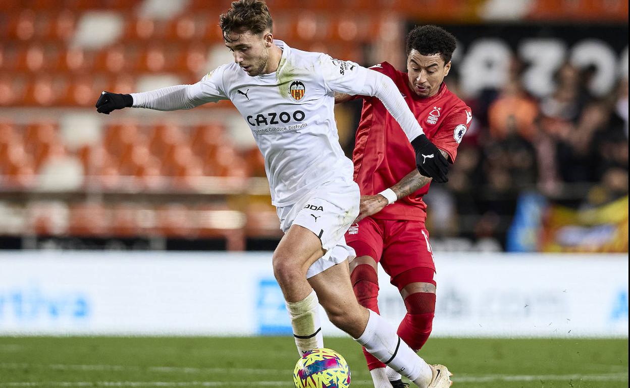 Nico González, durante su último partido en Mestalla contra el Nottingham Forest.