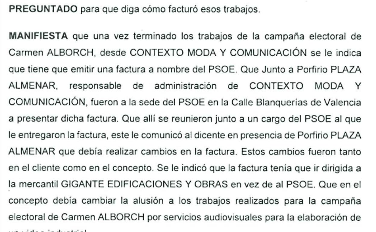 Un extracto de la declaración del testigo Mario Real Pla. 