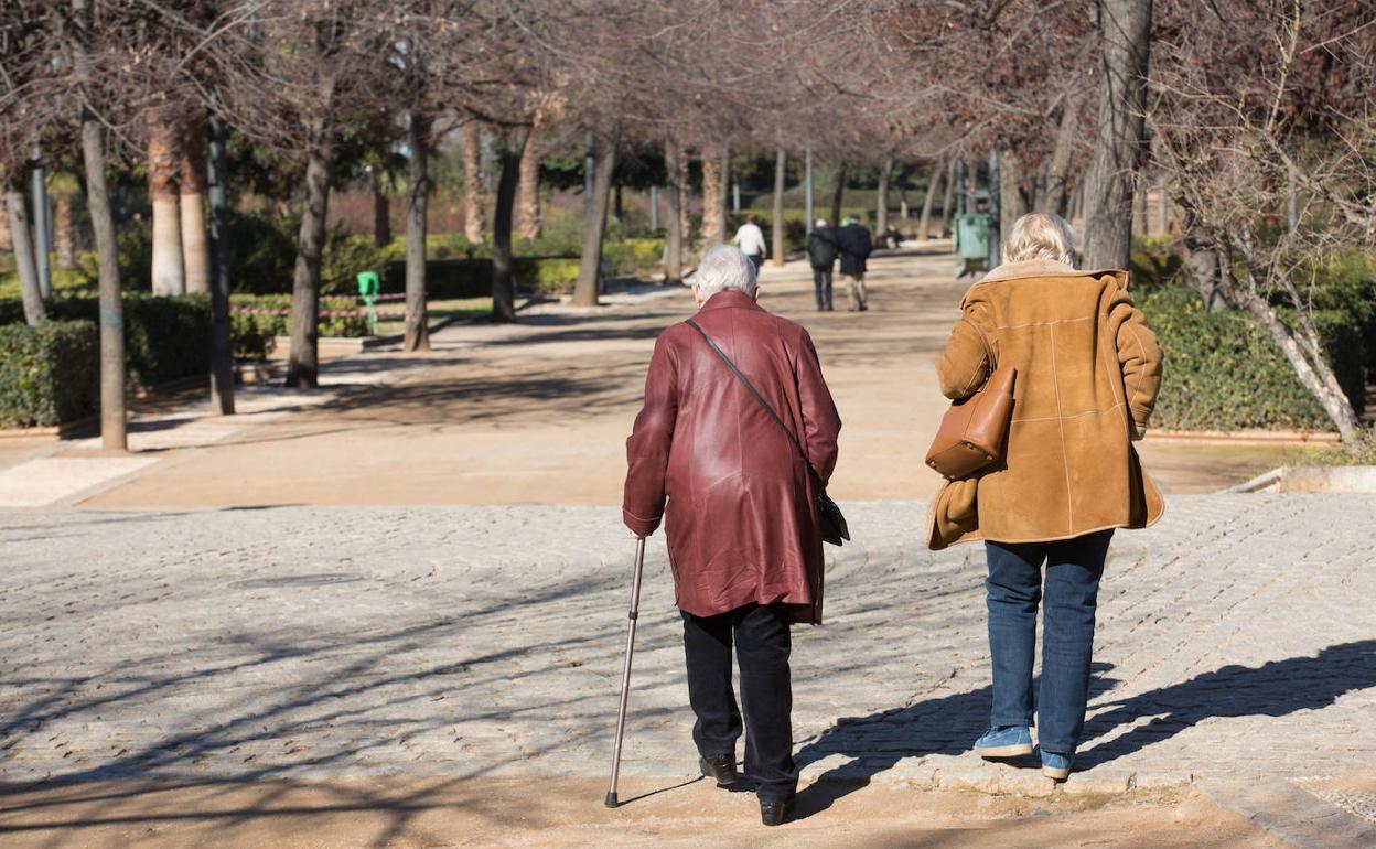 Dos ancianos paseando por el parque