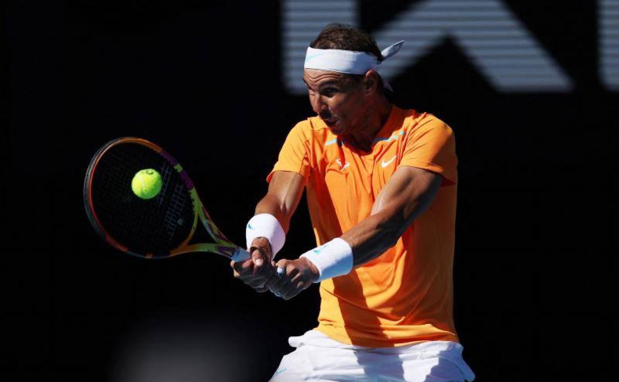 Rafa Nadal durante el partido de hoy.