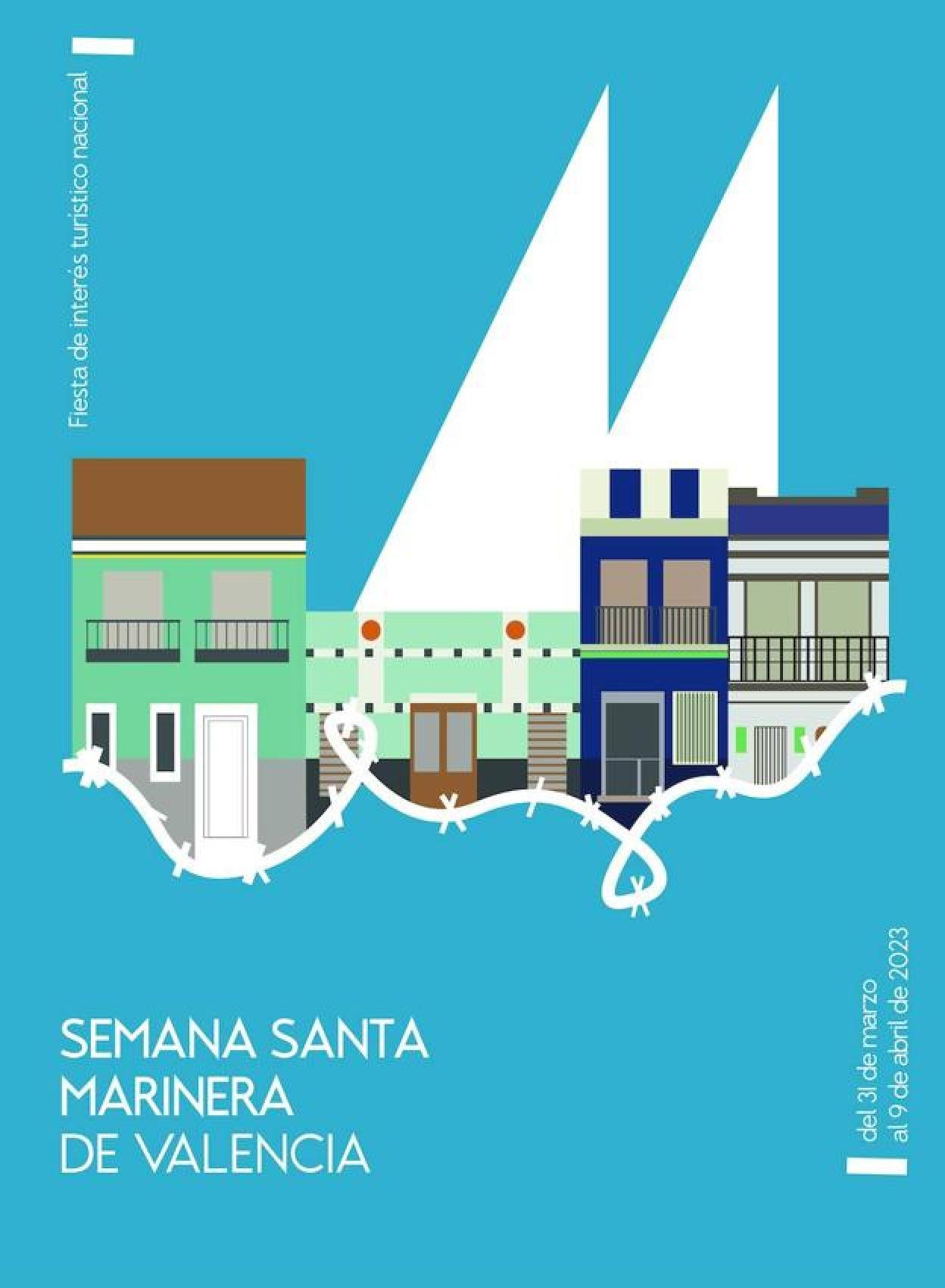 Cartel que anuncia la fiesta de la Semana Santa Marinera de Valencia 2023 y la portada del libro oficial. 