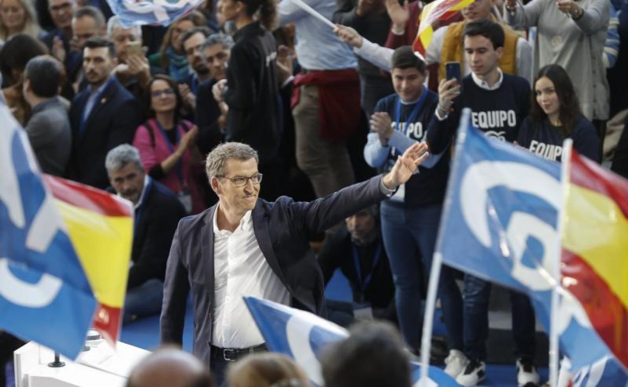 Núñez Feijóo, ayer durante la clausura del evento del PP en Valencia. 