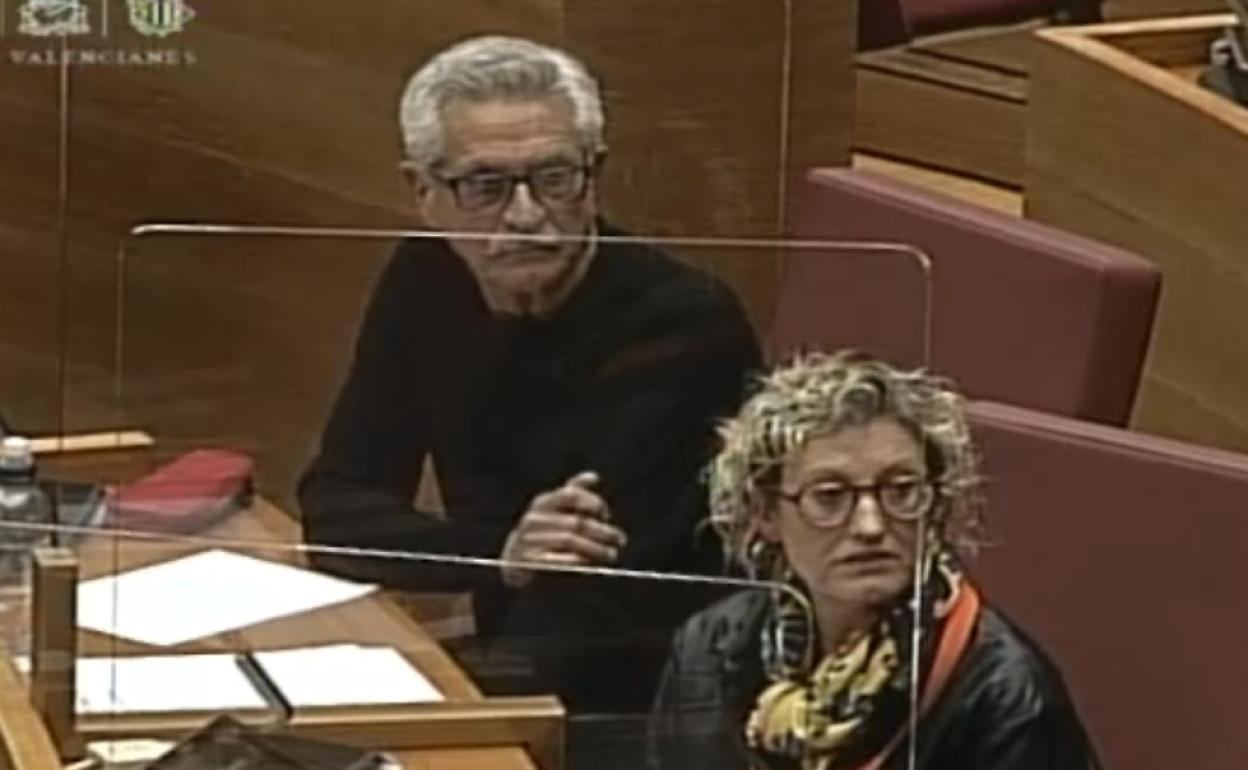 Los representantes de la Plataforma, Eduardo Cuñat y Amaro Vera, en les Corts. 