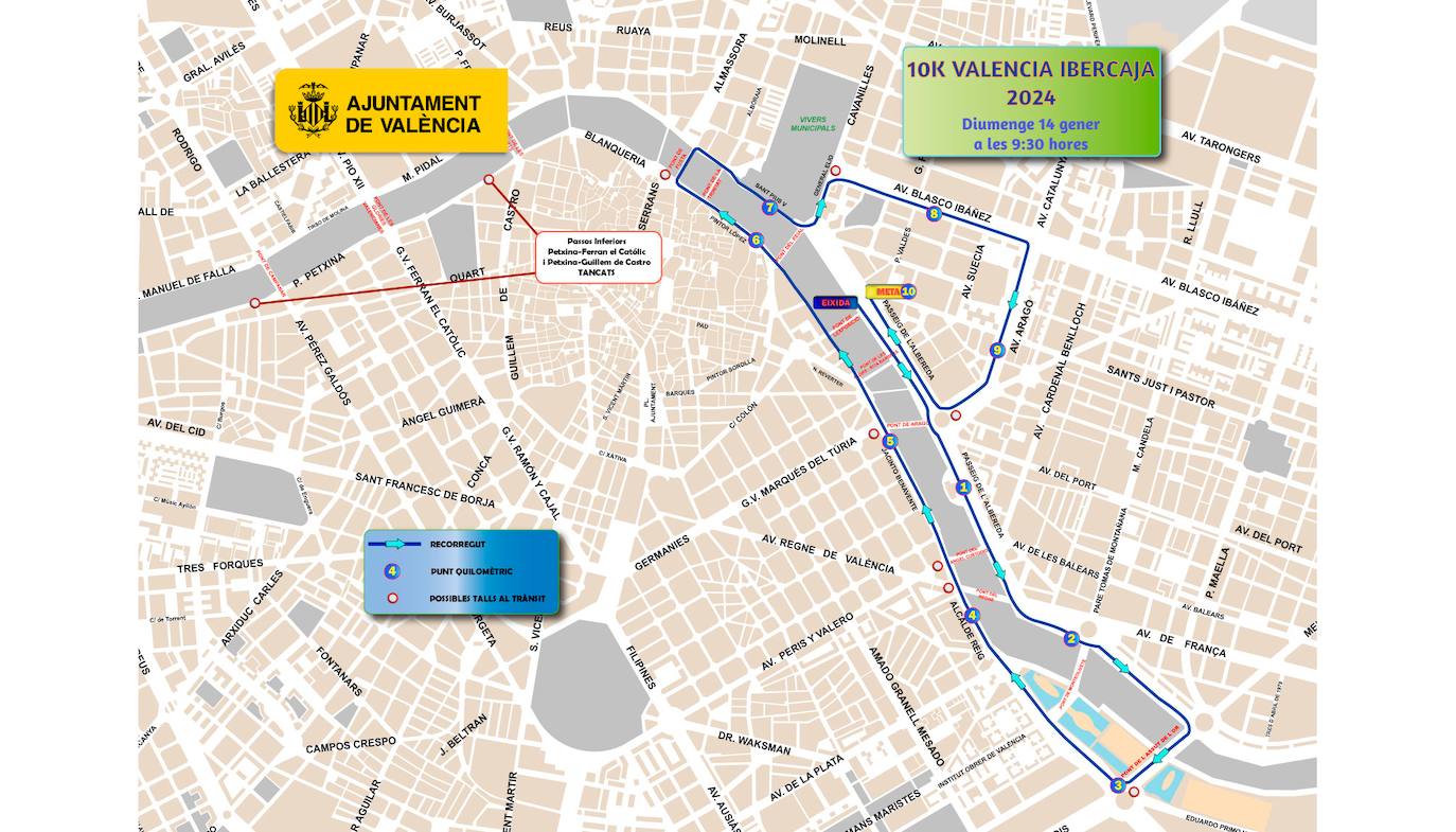 10K Ibercaja Valencia: recorrido y cortes de calles para este domingo