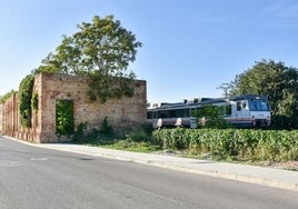 Tren Xàtiva-Alcoi a su paso por la antigua estación de Xàtiva.