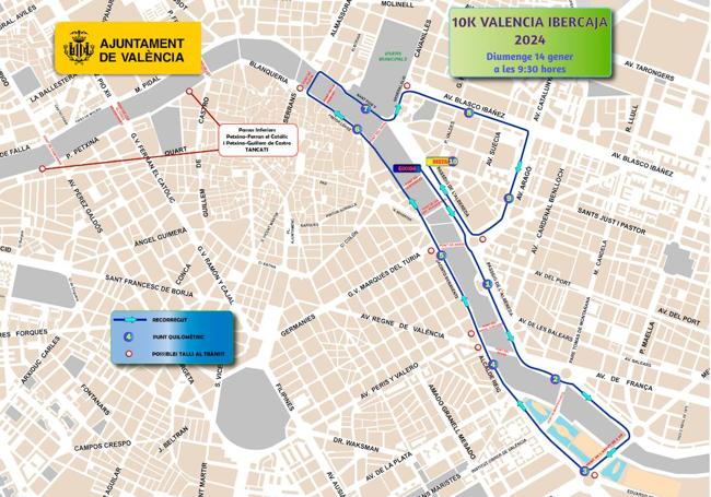 Recorrido de la 10K Valencia Ibercaja.