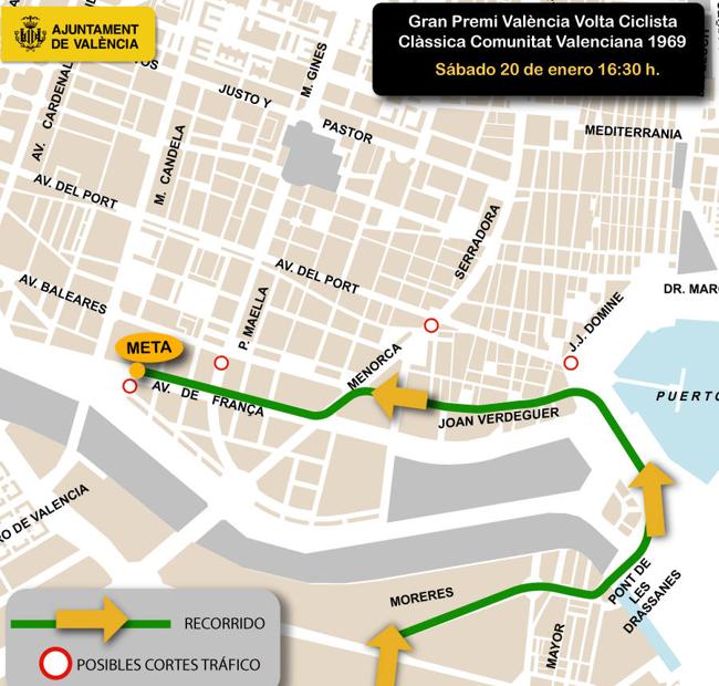 Recorrido y cortes de calles por el Gran Premi València Volta Ciclista.