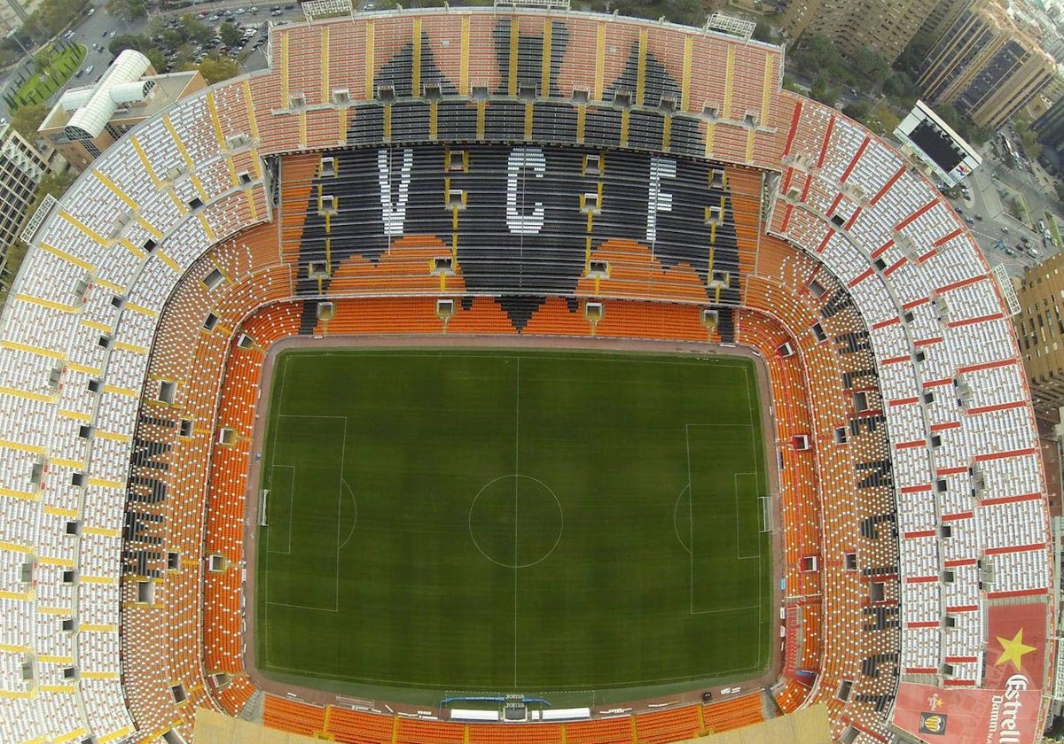 Imagen aérea del estadio de Mestalla.