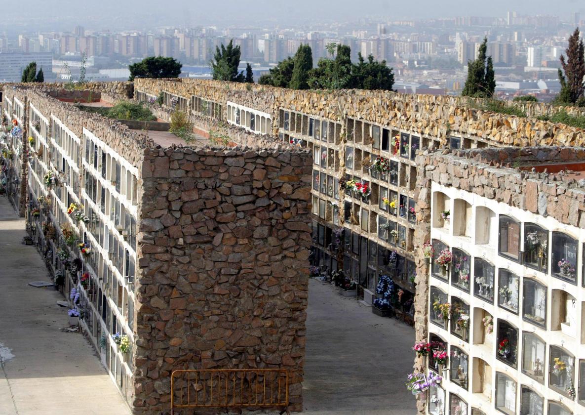 Varios bloques de nichos en un cementerio.