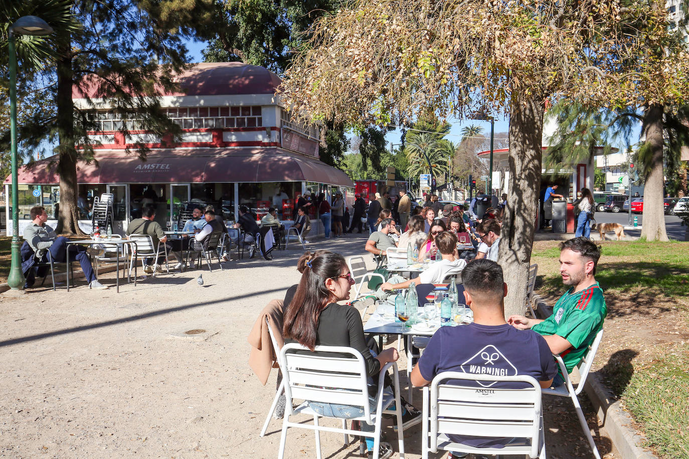 Jóvenes y mayores se mezclan en esta terraza, donde se disfruta del sol de invierno.