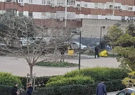 El cuerpo del fallecido, cubierto bajo una manta, en un banco del parque de Malilla.